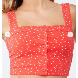 Button-Front Star Print Crop Top